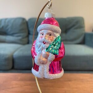 Radko Shiny Brite Glitter Santa‎ tree Ornament hot pink green